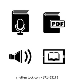 E-book. Simple Related Vector Icons Set for Video, Mobile Apps, Web Sites, Print Projects and Your Design. Black Flat Illustration on White Background.