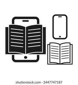 E-book and smartphone icon. Digital and physical book comparison. Vector illustration. EPS 10.