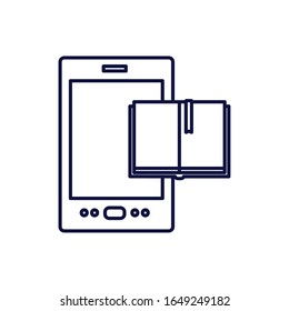 Ebook and smartphone line style icon design, Education literature read library school university information learning and text theme Vector illustration