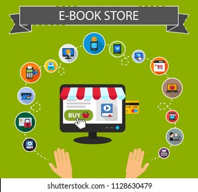 E-book store flat icons concept. Vector illustration. Element template for design.