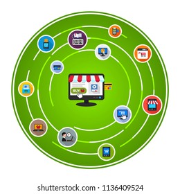 E-book store flat icons concept. Vector illustration. Element template for design.