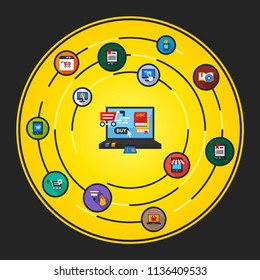 E-book store flat icons concept. Vector illustration. Element template for design.