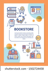 Ebook store poster template layout. Virtual book buying. Digital service. Banner, booklet, leaflet print design with linear icons. Vector brochure page layouts for magazines, advertising flyers