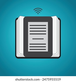 E-book symbol on an open book with wi-fi