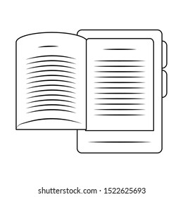 ebook of tablet and book over white background, vector illustration