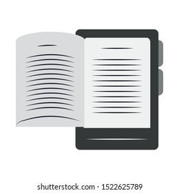 ebook of tablet and book over white background, vector illustration
