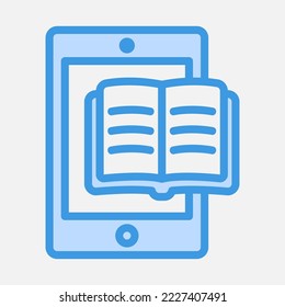 Icono de Ebook tablet en azul, utilizado para la presentación de aplicaciones móviles del sitio web