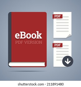EBook Template With Pdf Label And Page Icons With Download. Vector Illustration.
