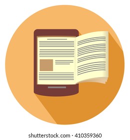 The e-book with text pages turning over in flat style.Vector