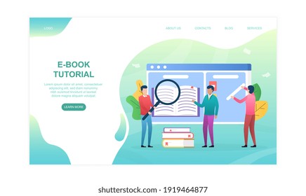 E-book tutorial abstract concept. Flat cartoon vector illustration. Website, web page, landing page template