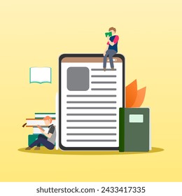 E-Book with two peoples Flat Vector Illustration