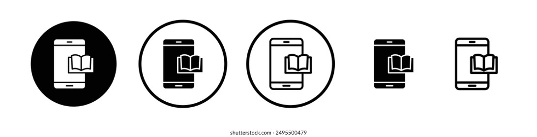 Ebook vector icon set in black and white color.