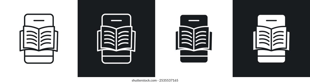 Ebook vector icon set in black and white. EPS 10 illustration