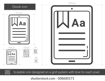 Ebook vector line icon isolated on white background. Ebook line icon for infographic, website or app. Scalable icon designed on a grid system.