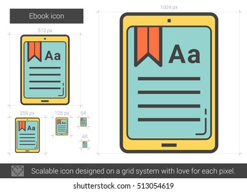 Ebook vector line icon isolated on white background. Ebook line icon for infographic, website or app. Scalable icon designed on a grid system.