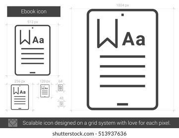 Ebook vector line icon isolated on white background. Ebook line icon for infographic, website or app. Scalable icon designed on a grid system.