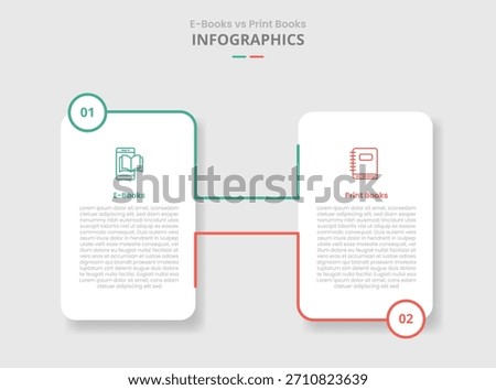 ebook vs digital book comparison for infographic with vertical box connect or linked by line drop shadow style with two point list information vector
