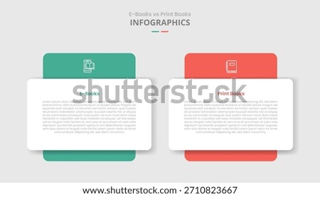 ebook vs digital book comparison for infographic with round box with big block at behind drop shadow style with two point list information vector
