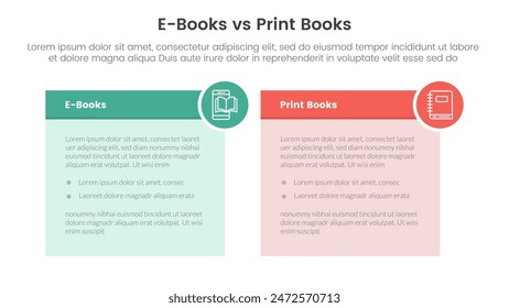 ebook vs physical book comparison concept for infographic template banner with table box and circle badge with two point list information vector