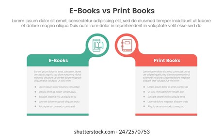 ebook vs physical book comparison concept for infographic template banner with big box table with bubble circle header badge with two point list information vector