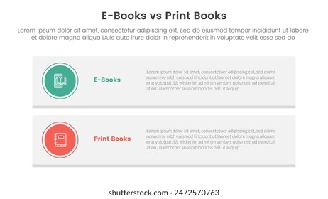 concepto de comparación de libros ebook vs físico para Anuncio de Plantilla infográfica con Vertical de caja rectangular larga con Vector de información de lista de dos puntos