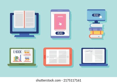 ebooks and devices icon set