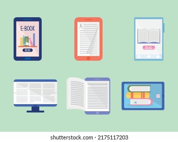 ebooks icon set on green background