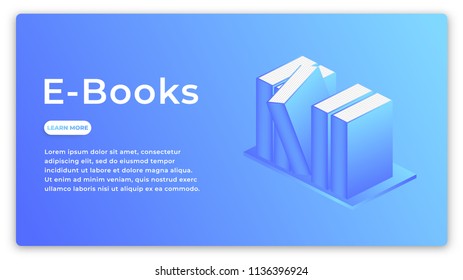 E-books. Isometric concept of modern electronic books library