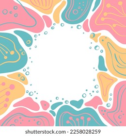 EBRU DESIGN FRAME Flat Blurry Abstract Organic Shapes Bright Colors Motif Hand Drawn Fabric Print Textile Background Modern Matisse Style Creative Art Cloth