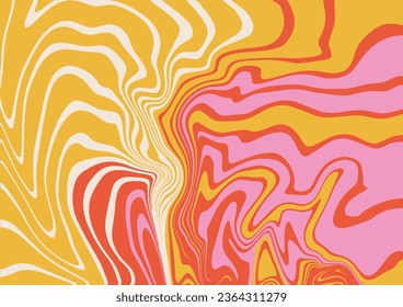Ebru marbling 1960s groovy style background. Psychedelic trippy vector illustration in pastel colors.