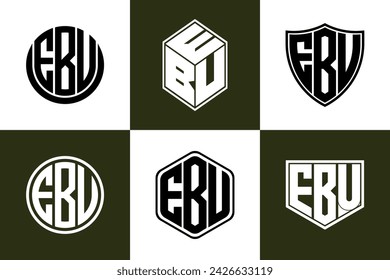 EBU initial letter geometric shape icon logo design vector. monogram, lettermark, circle, polygon, shield, symbol, emblem, elegant, abstract, wordmark, sign, art, typography, icon, geometric, shape