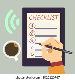 E-bullet journal with checklist - organize e-book flat concept. Vector illustration