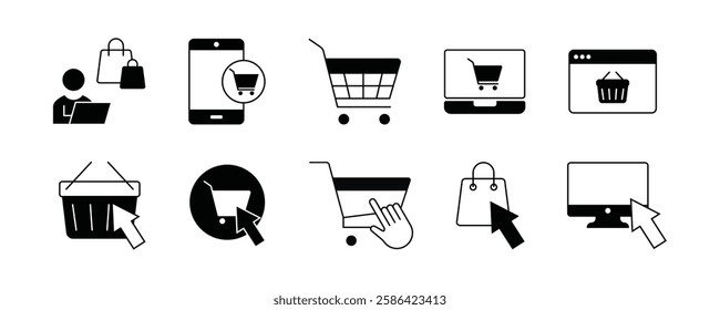 e-business, buttons, buy, click, client, e commerce, cyberspace, delivery, online, order, outline, pointer, product, purchase, retail, sale, sell, shop, signs, silhouette, store, consumption