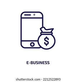 E-Business-Symbol aus der Kryptowährungs-Sammlung. Dünne lineare E-Business, Business, Geldskultur Symbol einzeln auf weißem Hintergrund. Online-Vektorsymbol für E-Business, Symbol für Web und Mobile