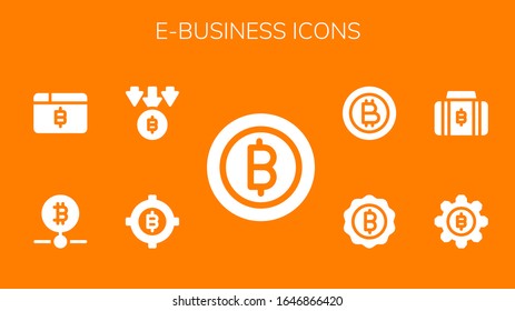 e-business icon set. 9 filled e-business icons. Included Bitcoin icons