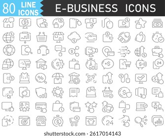 E-business line icons pack. Big UI icon set in a flat design. Editable Vector stroke pictograms. illustration EPS10