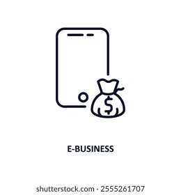 e-business outline icon.  Thin line icon from cryptocurrency collection. Editable vector isolated on white background