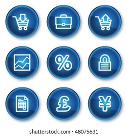 Iconos web de negocios electrónicos, botones de círculo azul