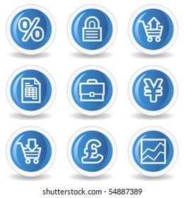 E-business web icons, blue glossy circle buttons