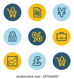 E-business web icons, blue and yellow circle buttons