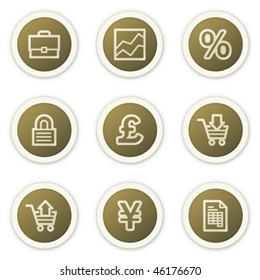 Iconos web de negocios electrónicos, series de botones de círculo marrón