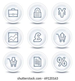 Iconos web de negocios electrónicos, botones de círculo brillante en blanco