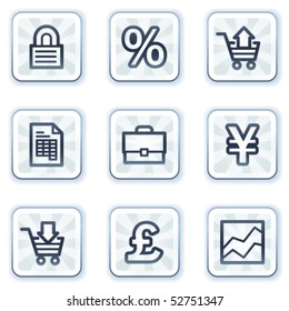 Iconos web de negocios electrónicos, botones cuadrados blancos