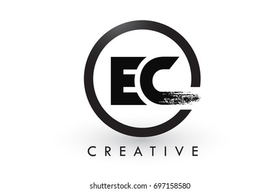 EC Brush Letter Logo Design with Black Circle. Creative Brushed Letters Icon Logo.