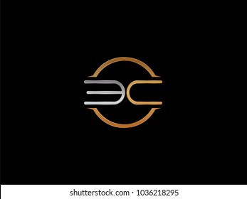 EC circle Shape Letter logo Design in silver gold color