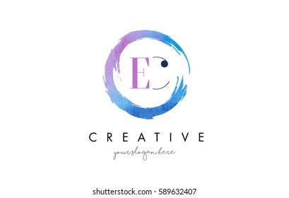 EC Circular Letter Brush Logo. Pink Brush with Splash Concept Design.