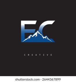  EC Creative Mountain Logo Bold Gradient Letter mark Branding Design for Business Outdoor Brands