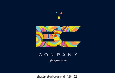 ec e c alphabet letter logo colors colorful rainbow acrylic font creative text dots company vector icon design template