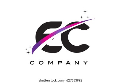 EC E C Black Letter Logo Design with Purple Magenta Swoosh and Stars.