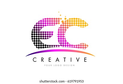 EC E C Dots Letter Logo Design with Magenta Bubble Circles and Swoosh